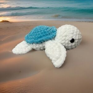 Handmade Blue & White Crochet Sea Turtle Plush Toy Stuffed Animal
